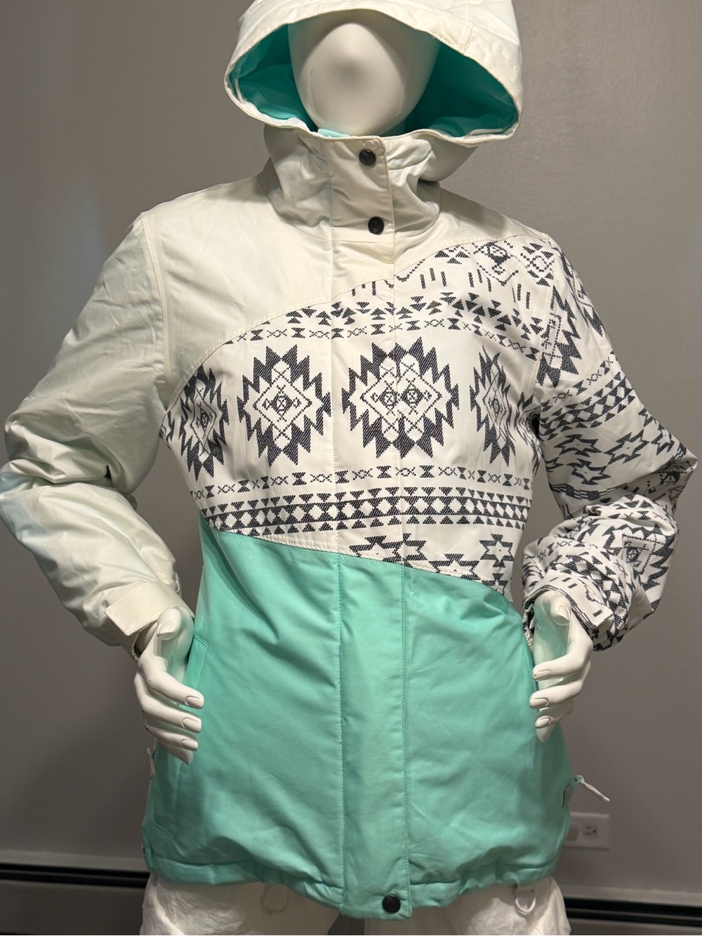 Aperture White and Mint Aztec Ski Jacket